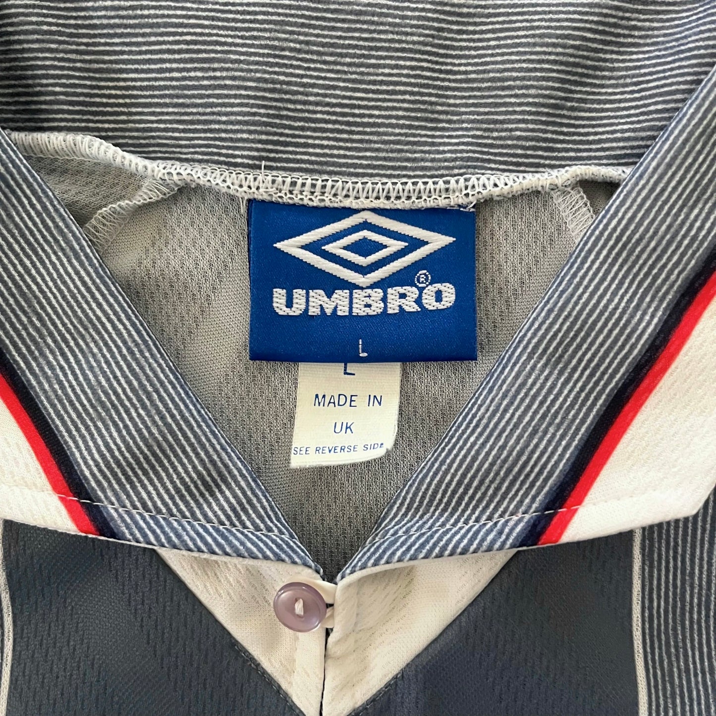 1996-97 England Away Jersey - (L) | Umbro| Added Time Kits Vintage Soccer Jersey Shop