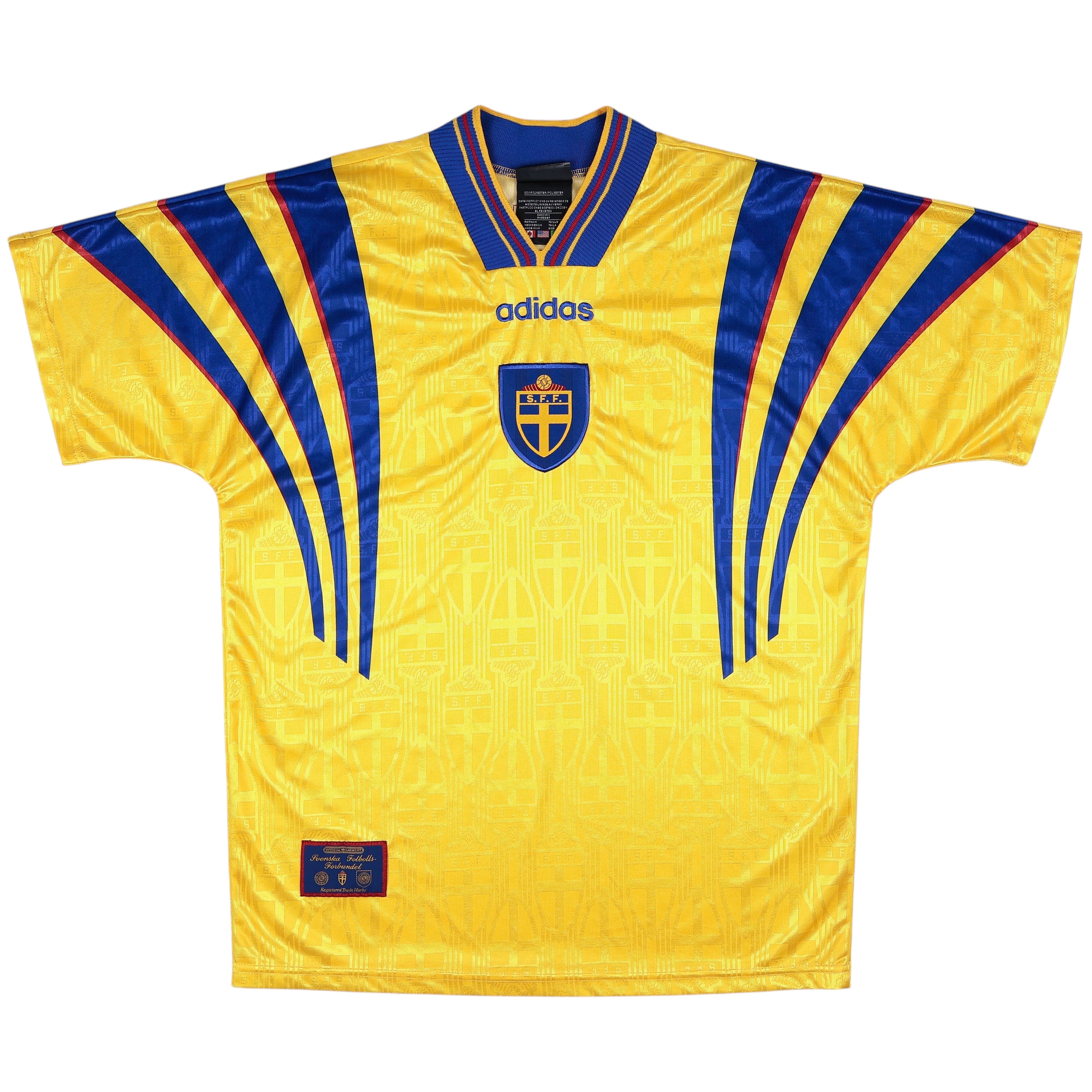 1996-97 Sweden Home Jersey - (L) | Adidas| Added Time Kits Vintage Soccer Jersey Shop