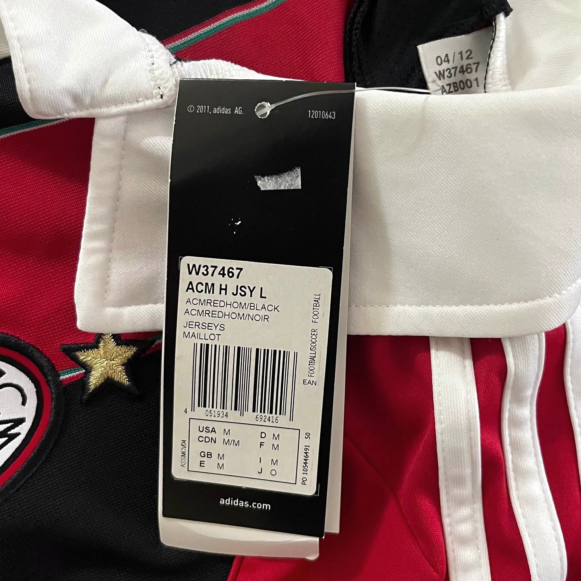 2012-13 AC Milan L/S Home Jersey W/ Tags - (M) | Adidas| Added Time Kits Vintage Soccer Jersey Shop