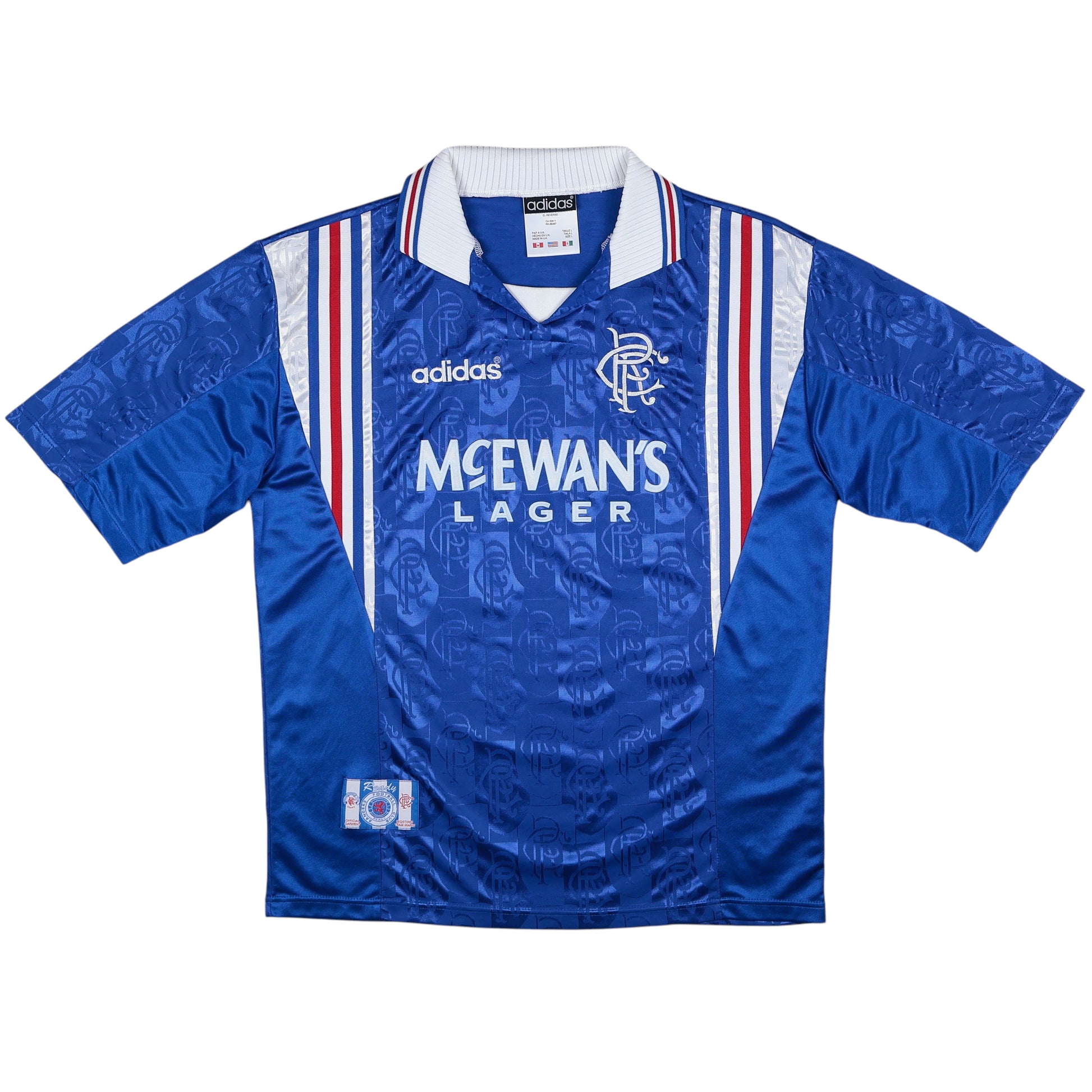 1996-97 Rangers Home Jersey - (L) | Adidas| Added Time Kits Vintage Soccer Jersey Shop