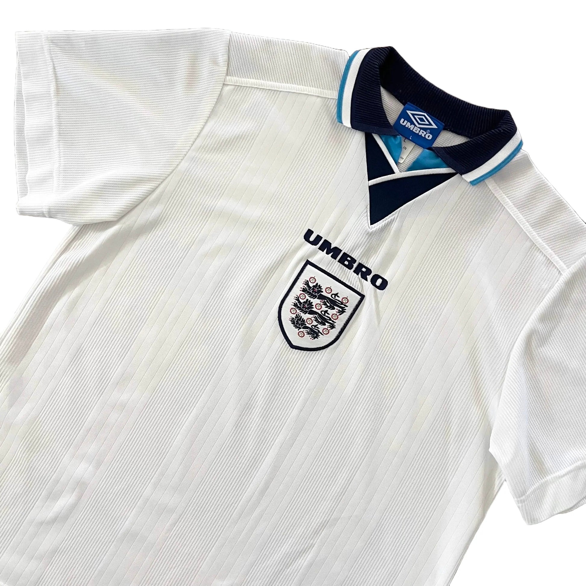 1996-97 England Home Jersey - (L) | Umbro| Added Time Kits Vintage Soccer Jersey Shop